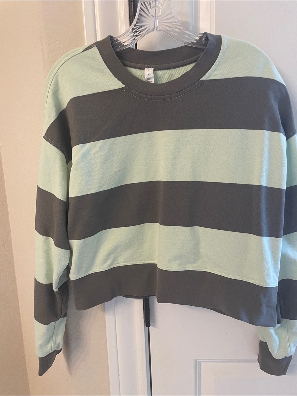lululemon athletica Mint & Charcoal Striped Crew Sweatshirt